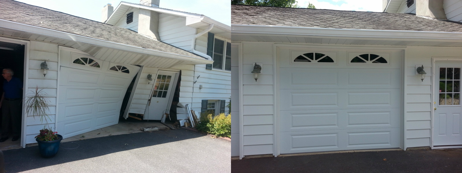 garage door crash before and after