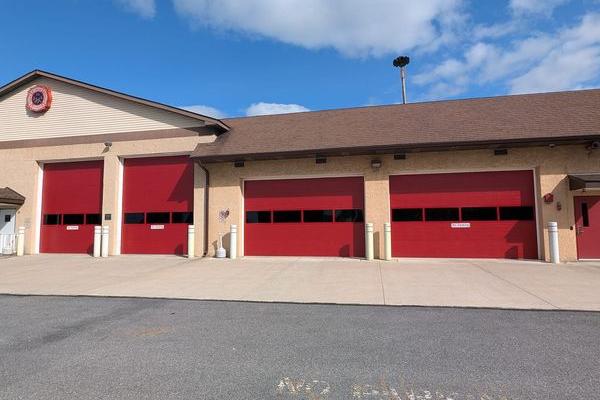 Fire house red garage doors